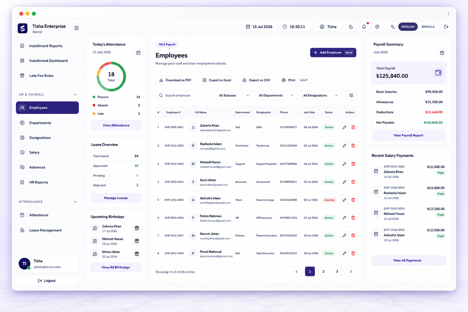 Control service, HR, security, backups, and reports together